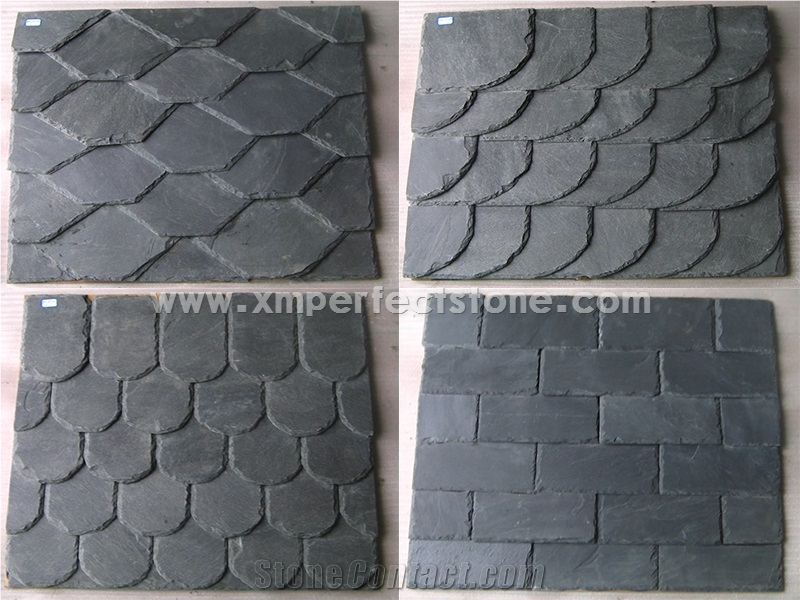 Fish Scale Shape Roof Tiles/Dark Grey Roofing Slate/Slate Roof Tiles