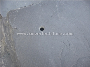 Grey Slate Roofing Tile with Hole, Dark Gray Grey Slate Slabs & Tiles