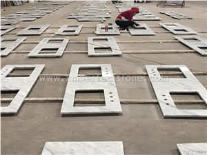 Italy Carrara White Marble Bath Vanity Countertops with Pre-Attached White Double Sinks