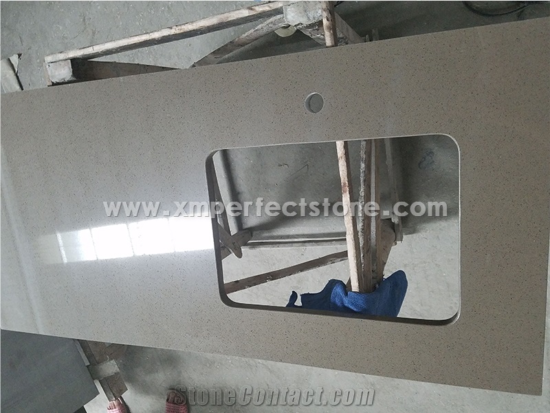 Manufacturer Pure Grey Quartz Stone Kitchen Islands Work Tops Solid Surface,Gray Engineered Stone Bench Tops Customized Edges Top Quality with Certificate