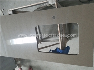 Manufacturer Pure Grey Quartz Stone Kitchen Islands Work Tops Solid Surface,Gray Engineered Stone Bench Tops Customized Edges Top Quality with Certificate