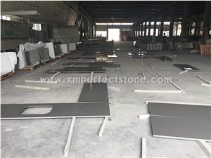 Manufacturer Pure Grey Quartz Stone Kitchen Islands Work Tops Solid Surface,Gray Engineered Stone Bench Tops Customized Edges Top Quality with Certificate