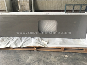 Manufacturer Pure Grey Quartz Stone Kitchen Islands Work Tops Solid Surface,Gray Engineered Stone Bench Tops Customized Edges Top Quality with Certificate