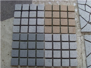 Multicolor Granite Paver with Back Mesh/Light and Dark Gray Granite Cube/Cobble Stone Granite