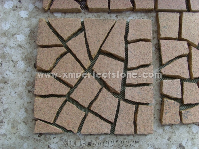 Multicolor Granite Paver with Back Mesh/Light and Dark Gray Granite Cube/Cobble Stone Granite