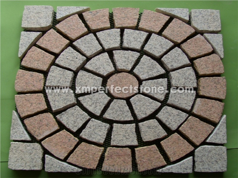Multicolor Granite Paver with Back Mesh/Light and Dark Gray Granite Cube/Cobble Stone Granite