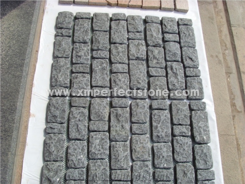 Multicolor Granite Paver with Back Mesh/Light and Dark Gray Granite Cube/Cobble Stone Granite