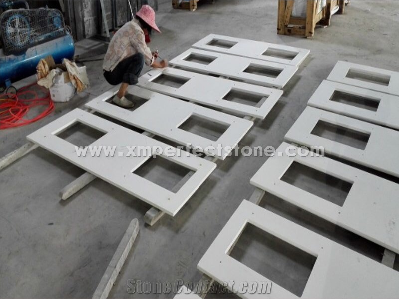 Pure White Quartz Kitchen Countertops/Pure White Quartz Kithen Island Top/Pure White Engineered Quartz Bar Tops