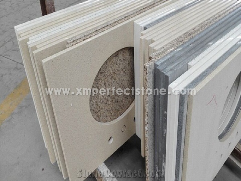 Single Sink Bathroom Vanity Top / Double Sink Quartz Vanity Tops / Beige Quartz Stone for Counter Top / Quartz Vanity Tops