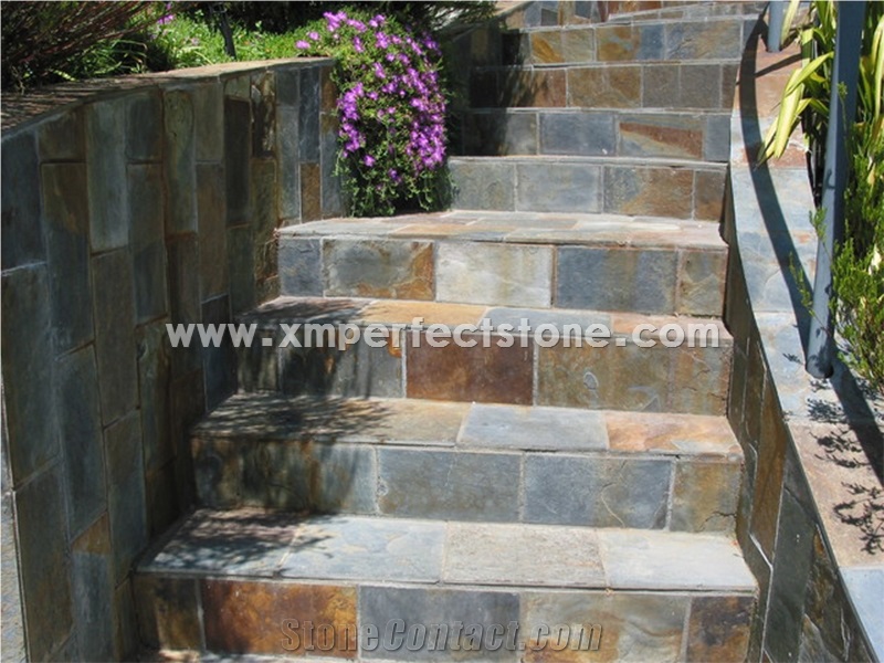 Slate Stepping Stone / Beautiful Colors Slate Stone / Gold Slate / Good Quality Rusty Slate Stone