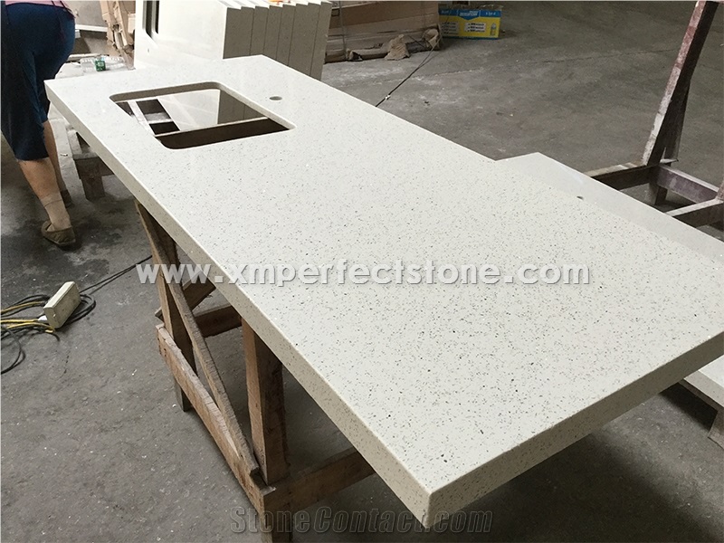 White Quartz with Broken Mirror Counter Top/White Quartz Kitchen Countertops/Crystal Quartz Top