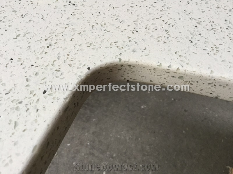 White Quartz with Broken Mirror Counter Top/White Quartz Kitchen Countertops/Crystal Quartz Top