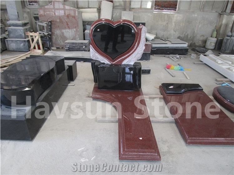 Red/Black Heart Tombstones/Monument with Rose