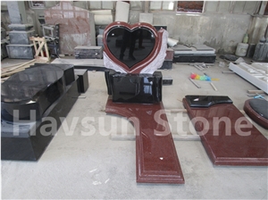 Red/Black Heart Tombstones/Monument with Rose