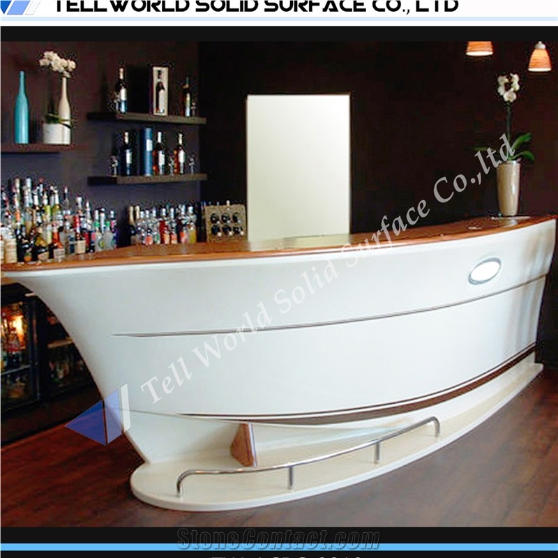 2017 Fancy Boat Shape Design Acrylic Solid Surface Reception Counter Bar Furniture