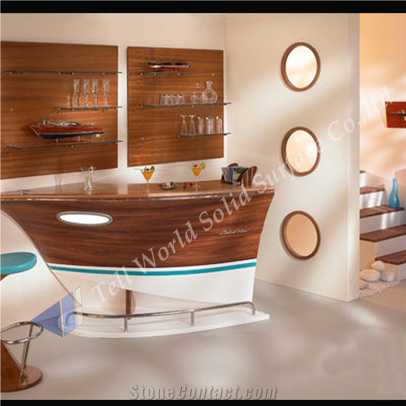 2017 Fancy Boat Shape Design Acrylic Solid Surface Reception Counter Bar Furniture