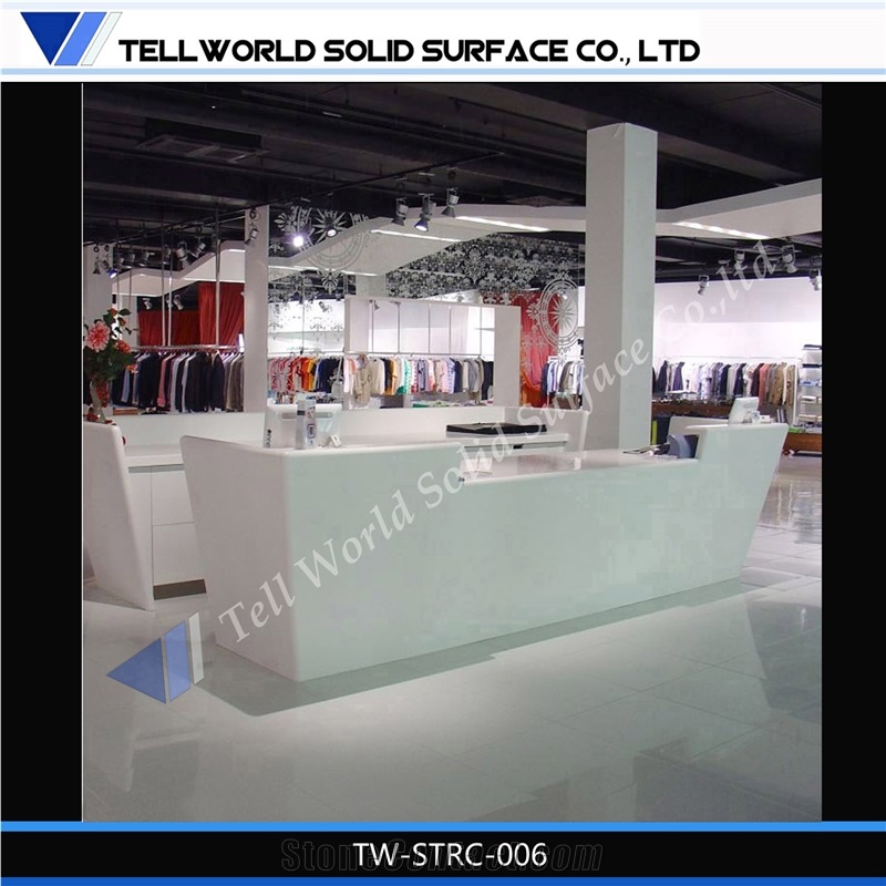 2017 Modern Custom Design Acrylic Resin Stone Solid Surface Commercial Reception Counter Desk