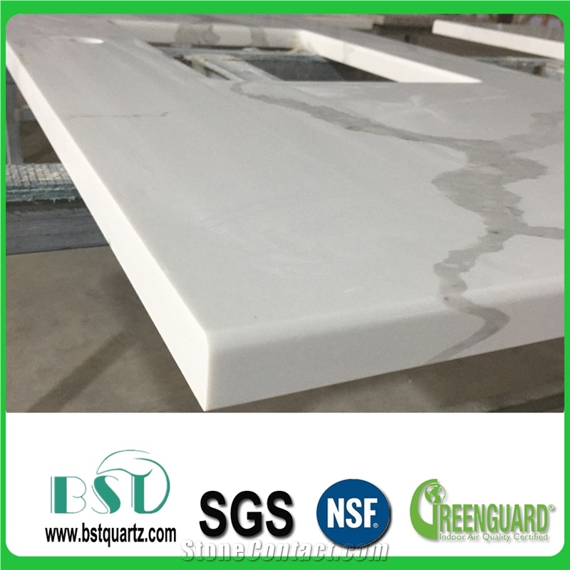 High Quality Calacatta White Marble Looking Quartz Stone Polished Vanity Top,Engineered Stone Artificial Marble Bath Top