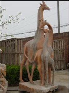 Cheap Sunset Red Marble Standing Giraffe Sculpture
