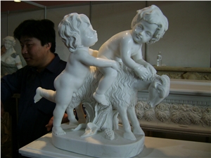 China Nature Marble Stone Boy and Girl Garden Statue Sculpture Ideas