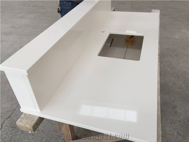 Polished China Pure White Quartz Bathroom Countertops, Bathroom Vanity Tops, Quartz Stone Vanity Tops