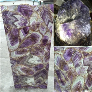 Backlit Amethyst Purple Quartz Stone for Table Tops
