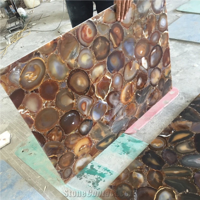Backlit Dark Brown Gemstone Semiprecious Stone Tile