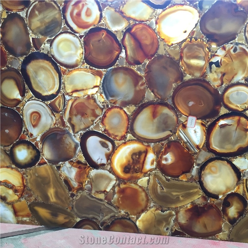 Backlit Dark Brown Gemstone Semiprecious Stone Tile
