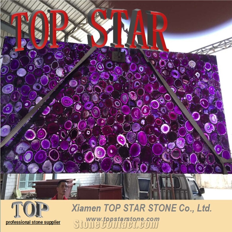 Backlit Purple Agate Gemstone Purple Agate Stone Slab Tile