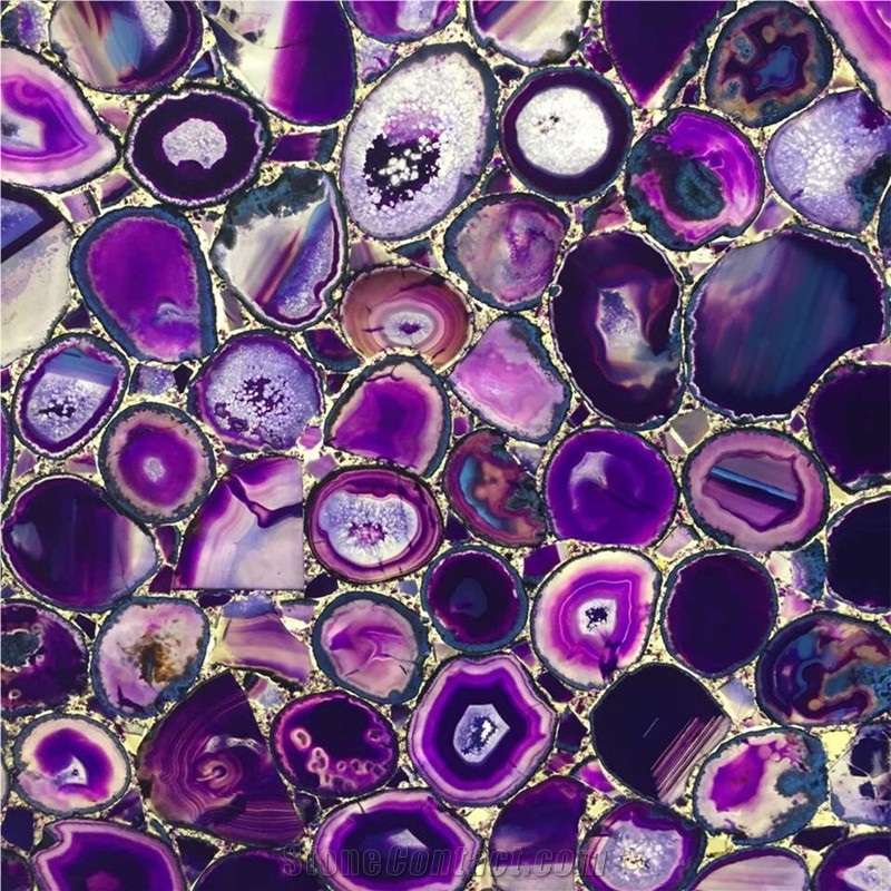 Backlit Purple Agate Gemstone Purple Agate Stone Slab Tile