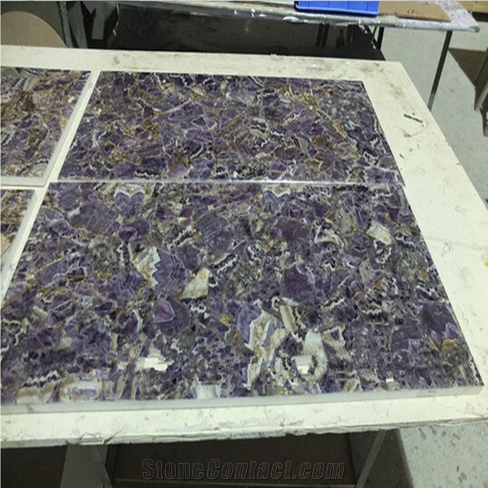 Backlit Purple Amethyst Semiprecious Stone Wall Lilac Semi Precious Stone Panel
