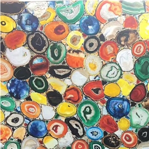 Interior Wall Panel Multi Color Semiprecious Agate Stone Multi Color Gemstone