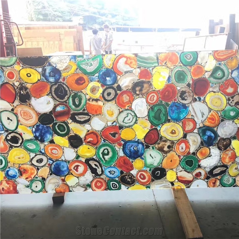 Interior Wall Panel Multi Color Semiprecious Agate Stone Multi Color Gemstone