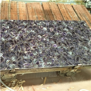 Luxury Backlit Purple Semiprecious Slab Amethyst Gemstone Quartz Stone Slab