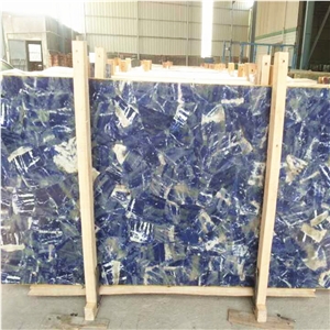 Luxury Blue Color Precious Quartz Stone Blue Vein Sodalite Gemstone Slab