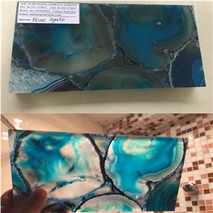 Luxury Natural Blue Color Semiprecious Stone Blue Agate Stone Tile