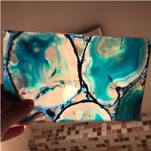 Luxury Natural Blue Color Semiprecious Stone Blue Agate Stone Tile