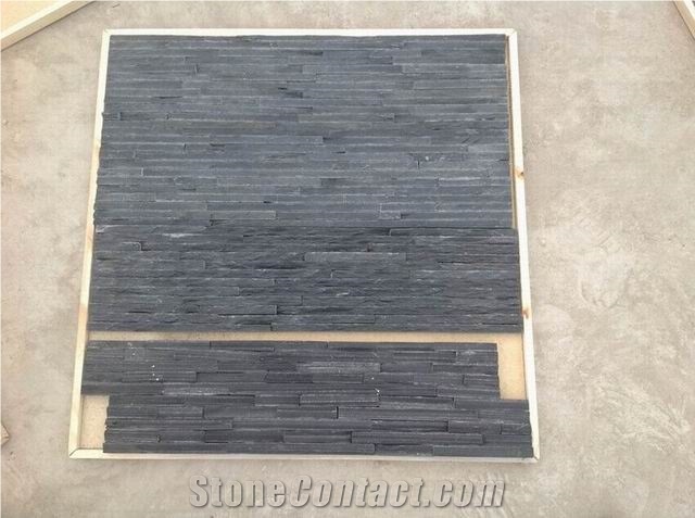 Black Quartzite Culture Stone,Black Z /S Shapes Cladding Stone ,Natural Ledger Panels, Black Thin Stone Veneer,Outdoor Quartzite Wall Panel