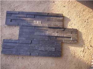 Bonstone China Natural Black Slate Stone Split Face Culture Stone,Black Quartzite Cultured Stone for Wall Cladding, Stacked Stone Veneer/Thin Stone Veneer/Ledge Stone , S Shapes , Z Shapes