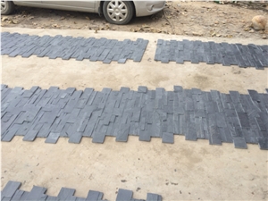 Bonstone China Natural Black Slate Stone Split Face Culture Stone,Black Quartzite Cultured Stone for Wall Cladding, Stacked Stone Veneer/Thin Stone Veneer/Ledge Stone , S Shapes , Z Shapes