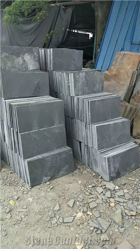 Bonstone China Natural Black Slate Stone Split Face Culture Stone,Black Quartzite Cultured Stone for Wall Cladding, Stacked Stone Veneer/Thin Stone Veneer/Ledge Stone , S Shapes , Z Shapes