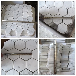 Cararra White Marble Mosaic/Bianco Carrara Marble Mosaic, Hexagon Mosaic, Floor/Wall Mosaic/Mosaic Border/Chinse White Marble Mosaic/White Wood Marble Mosaic/Onyx Mosaic/Slate Mosaic