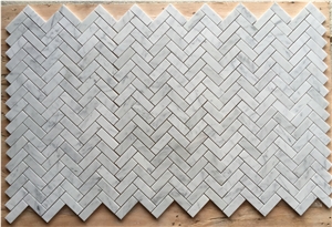 Italian Bianco Carrara Herringbone Mosaic, 1 X3 ,1 X4 ,1 X6" Herringbone, Customized Pattern, Wall and Flooring Covering Tile