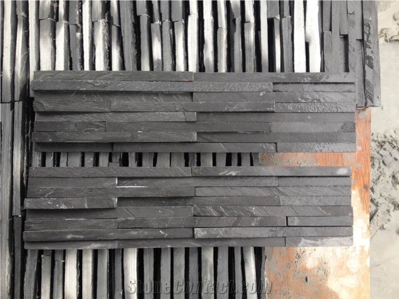 Slate Wallstone, Black Slate Culture Stone, Wall Cladding and Thin Stone Veneer, Split Face Stacked Stone Veneer