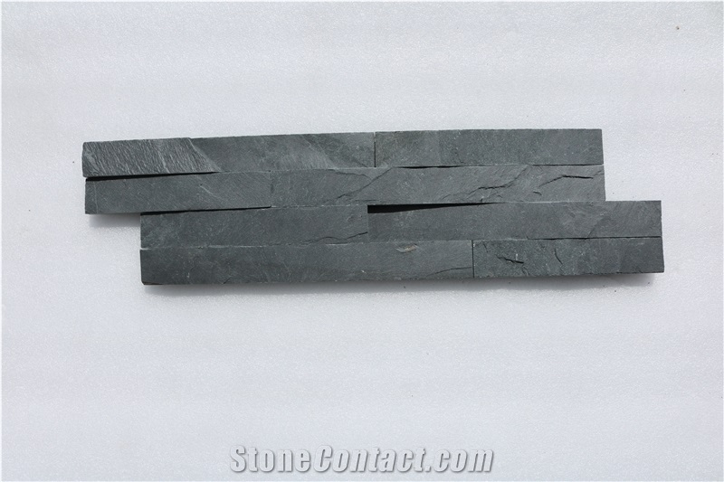 Slate Wallstone, Black Slate Culture Stone, Wall Cladding and Thin Stone Veneer, Split Face Stacked Stone Veneer