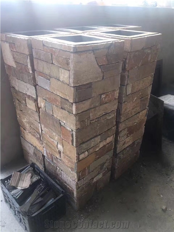 Yellow Slate Rusty Slate Culture Stone Pasting Flower Pot Planter Gate Column- Gate Post, Brown Slate Cultured Stone
