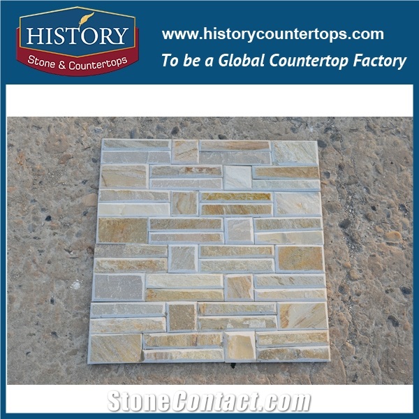 2017 Beige Wood Color Ledge Slate Cultural Stone for Interlocking Indoor & Outdoor Wall Covering, Corner Panels