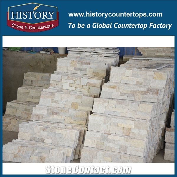 2017 Beige Wood Color Ledge Slate Cultural Stone for Interlocking Indoor & Outdoor Wall Covering, Corner Panels