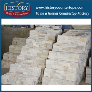 2017 China Supplier Direct Sales Regular Surface Waterproof and Fireproof Exposed Wall Covering Beige Wood Color Strip Slate Culture Stone