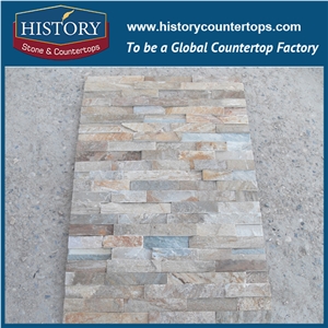 2017 China Supplier Direct Sales Regular Surface Waterproof and Fireproof Exposed Wall Covering Beige Wood Color Strip Slate Culture Stone